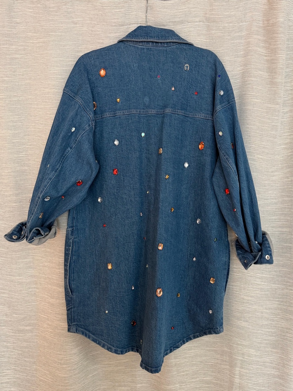 Anthropologie Embellished Dark Blue Denim Jacket - Picture 2 of 5